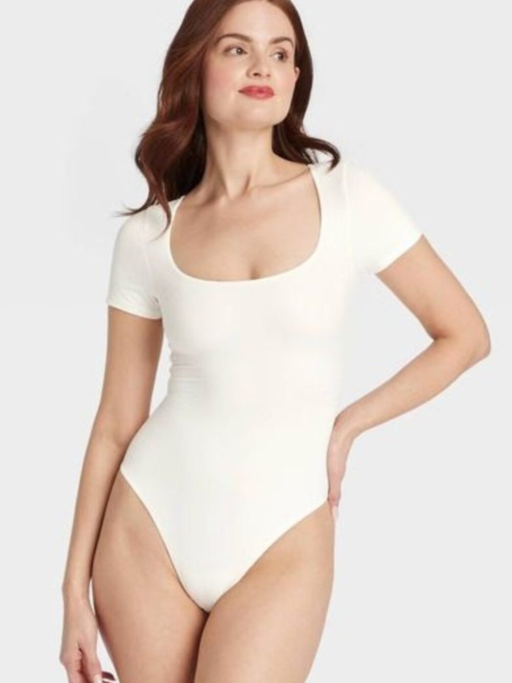 NEW Auden Luxe Stretch Short Sleeve Bodysuit - White - Size Large